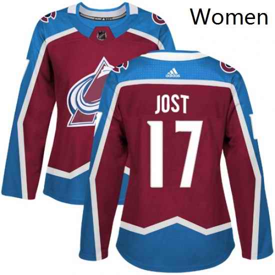 Womens Adidas Colorado Avalanche 17 Tyson Jost Authentic Burgundy Red Home NHL Jersey